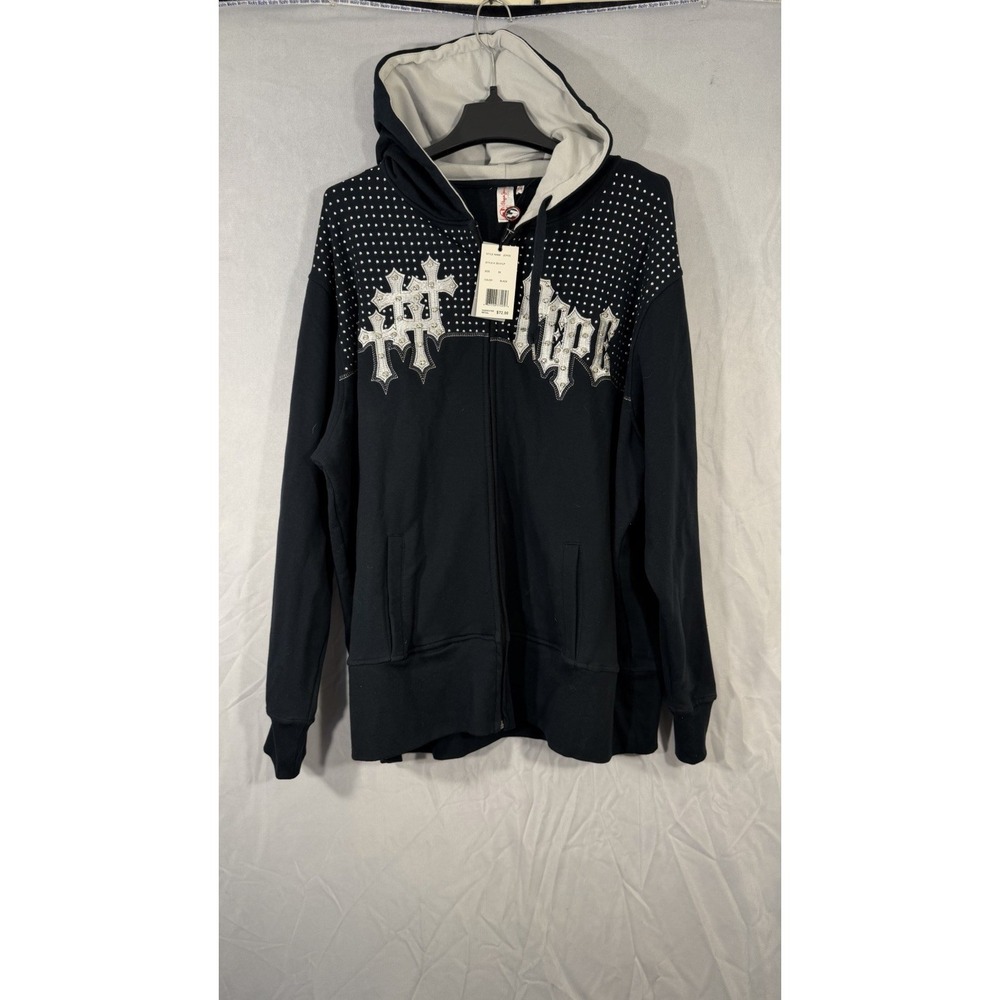 Pepe Jeans Women's‎ Full Zip Hoodie Size 3X Black Rhinestone Joyce Bling Print